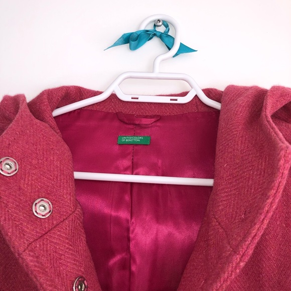 United Colors of Bentton, Pink wool hooded coat - Picture 6 of 12